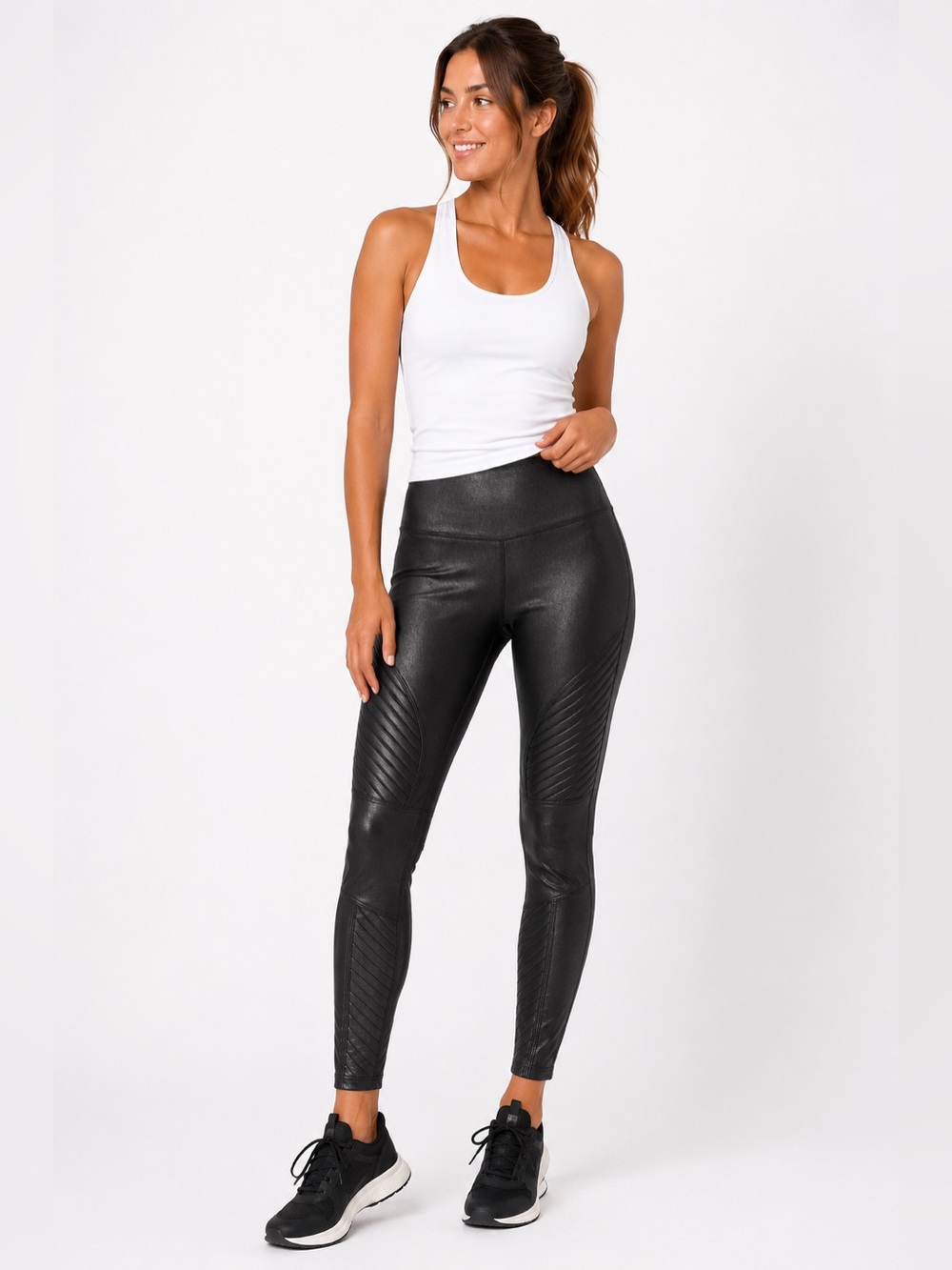 SPANX Women's Faux Leather Moto Leggings Size Small Black High Rise Shaping